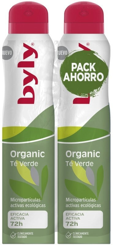 Byly Organic Té Verde Desodorante en Spray Pack 2 x 200 ml – Protección Natural 72 h con Micropartículas Activas