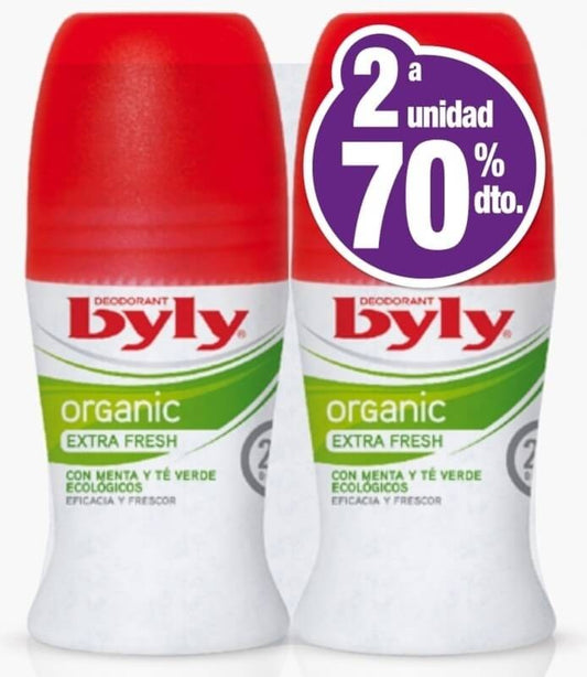 Byly Desodorante Organic Extra Fresh con Menta y Té Verde Ecológicos Pack 2 x 50 Ml