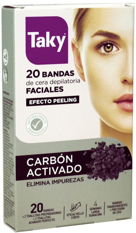 Taky Cera Depilatoria Faciales Efecto Peeling Carbón Activado 20 Bandas
