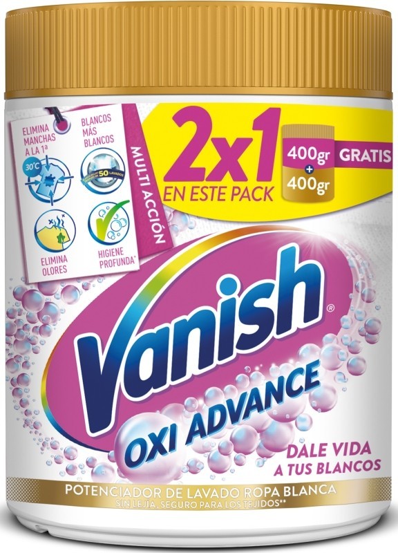 Vanish Oxi Advance Potenciador de Lavado Ropa Blanca 2x400 g