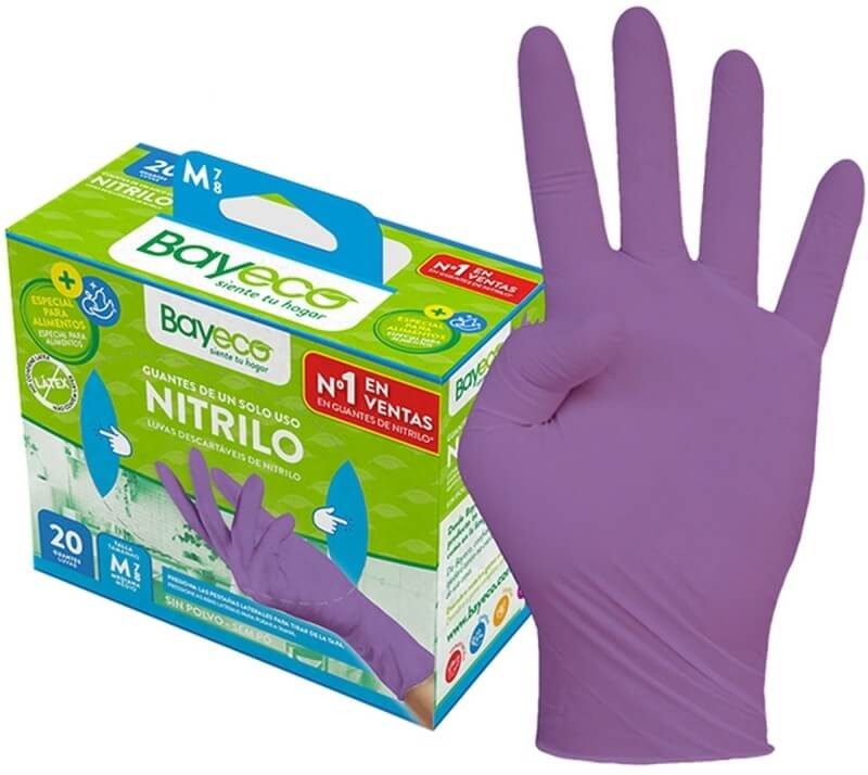 Bayeco Guantes de Nitrilo Morado Sin Polvo Talla M 20U – Protección, Seguridad y Comodidad