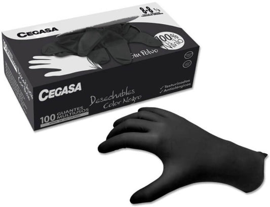 Cegasa Guantes Desechables Negros Multiusos 100U Talla 8-8 ½ – Protección y Versatilidad al Alcance de Tus Manos