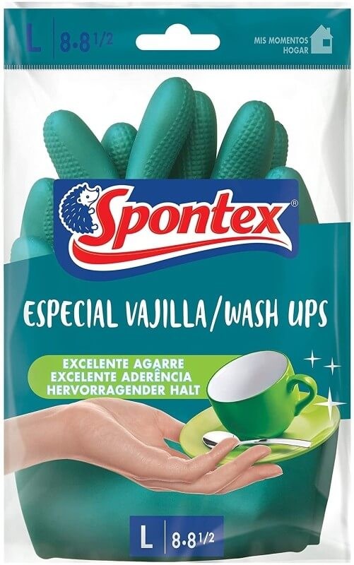 Spontex Guantes Especial Vajilla Talla L - Máxima Comodidad y Agarre para una Limpieza Eficiente