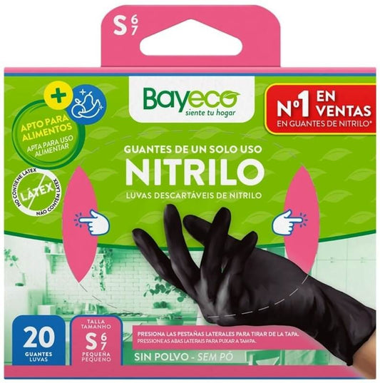 Bayeco Guantes de Nitrilo Negro Sin Polvo Talla S 20U – Máxima Protección y Comodidad