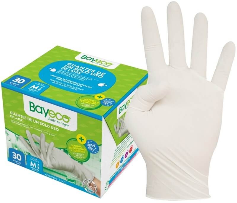 Bayeco Guantes de Látex Blanco con Polvo Talla M 30U – Máxima Sensibilidad y Confort