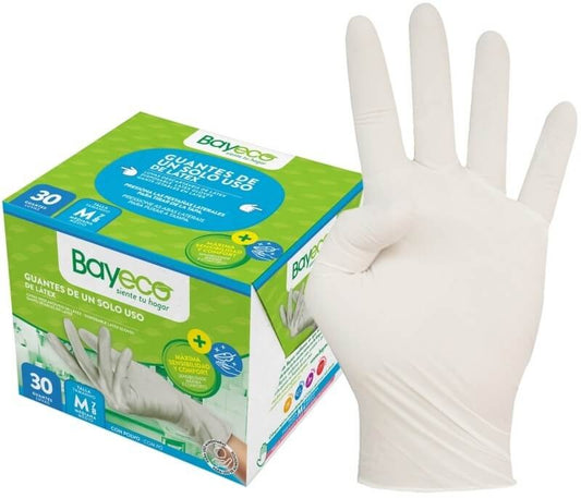 Bayeco Guantes de Látex Blanco con Polvo Talla M 30U – Máxima Sensibilidad y Confort