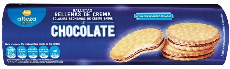 Alteza Galletas Rellenas de Crema  Chocolate 250 Gr