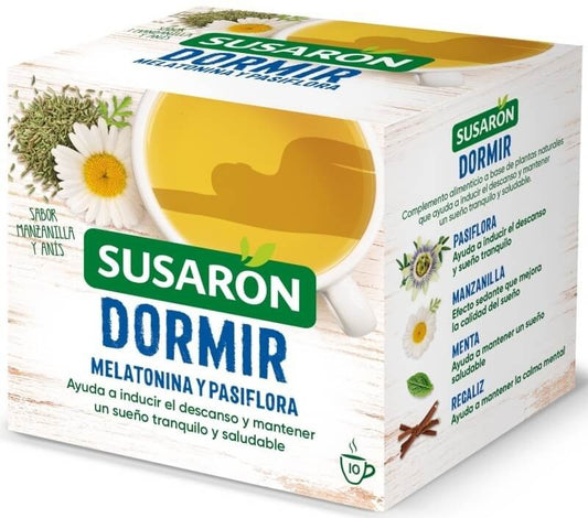 Susarón Infusión Dormir Melatonina y Pasiflora 10 Sobres - Relajación y Descanso Natural