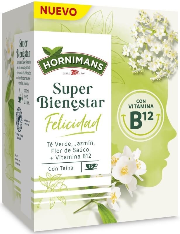 Hornimans Infusión Super Bienestar Felicidad 15 Sobres - Energía Natural y Vitalidad con Vitamina B12