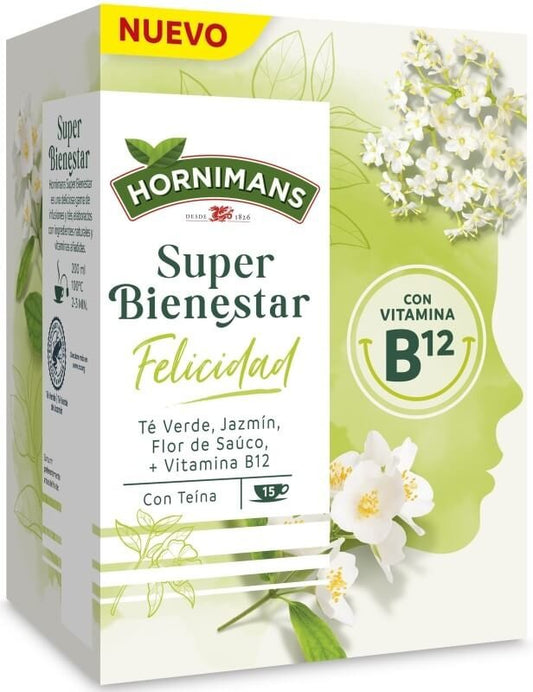 Hornimans Infusión Super Bienestar Felicidad 15 Sobres - Energía Natural y Vitalidad con Vitamina B12