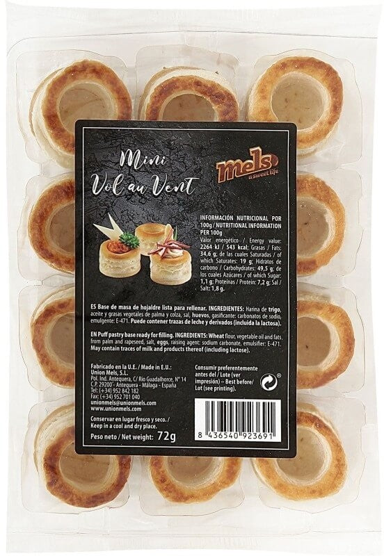 Mels Mini Vol-au-vent 72G (12 unidades) – Bases Hojaldradas para Tus Creaciones
