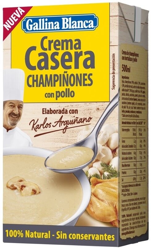 Gallina Blanca Crema Casera de Champiñones con Pollo 500 ml – Sabor Tradicional en un Formato Listo para Disfrutar