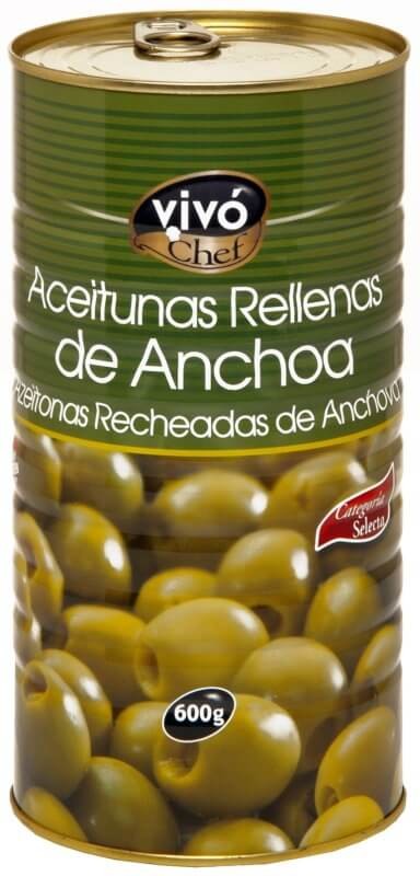 Vivó Chef Aceitunas Rellenas de Anchoa 600G - Sabor y Calidad Selecta