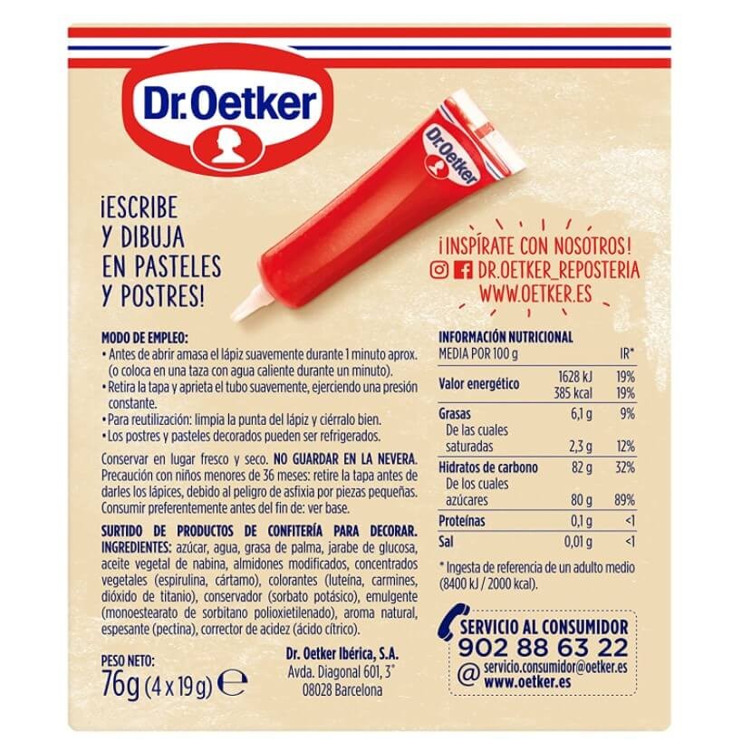 Dr. Oetker Lápices Pasteleros 4 x 19 gr