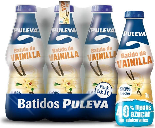 Puleva Batido de Vainilla Pack 6x1L – Sabor Auténtico con 90% Leche y 40% Menos Azúcar