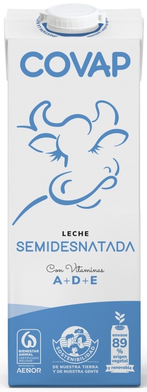 COVAP Leche Semidesnatada con Vitaminas A+D+E Pack 6 x 1L – Nutrición Equilibrada con Sello de Bienestar Animal