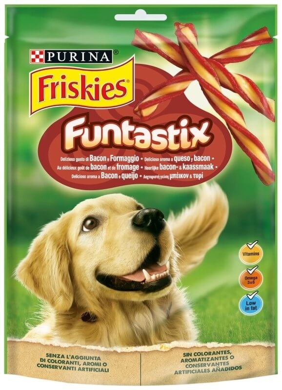 Purina Friskies Funtastix Snacks para Perros 175 g – Premios Deliciosos con Sabor Bacon y Queso