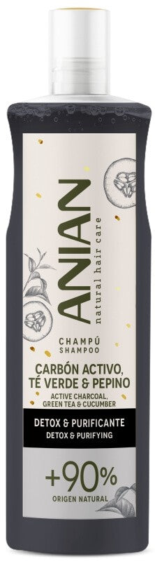 Anian Champú Carbón Activo, Té Verde & Pepino 400 ml - Detox y Purificante para un Cabello Saludable