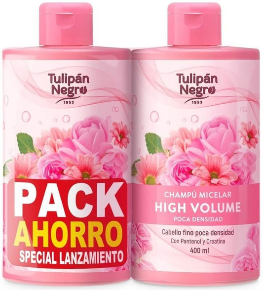 Tulipán Negro Champú Micelar High Volume Pantenol y Creatina Pk 2 x 400 Ml