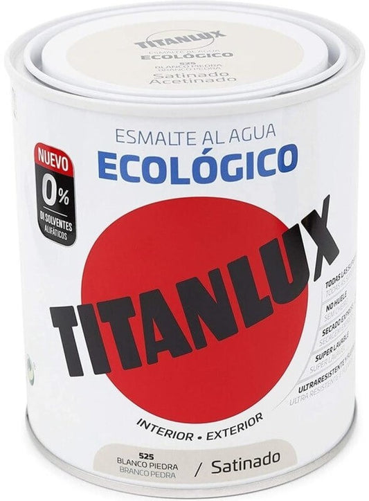 Titanlux Esmalte Al Agua Ecológico Int y Ext 525 Blanco Piedra Satinado 250 Ml