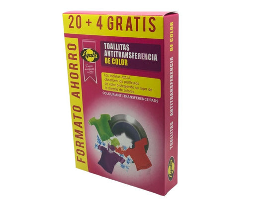 Ayala Toallitas Antitransferencia de Color – Formato Ahorro 20 + 4 Gratis