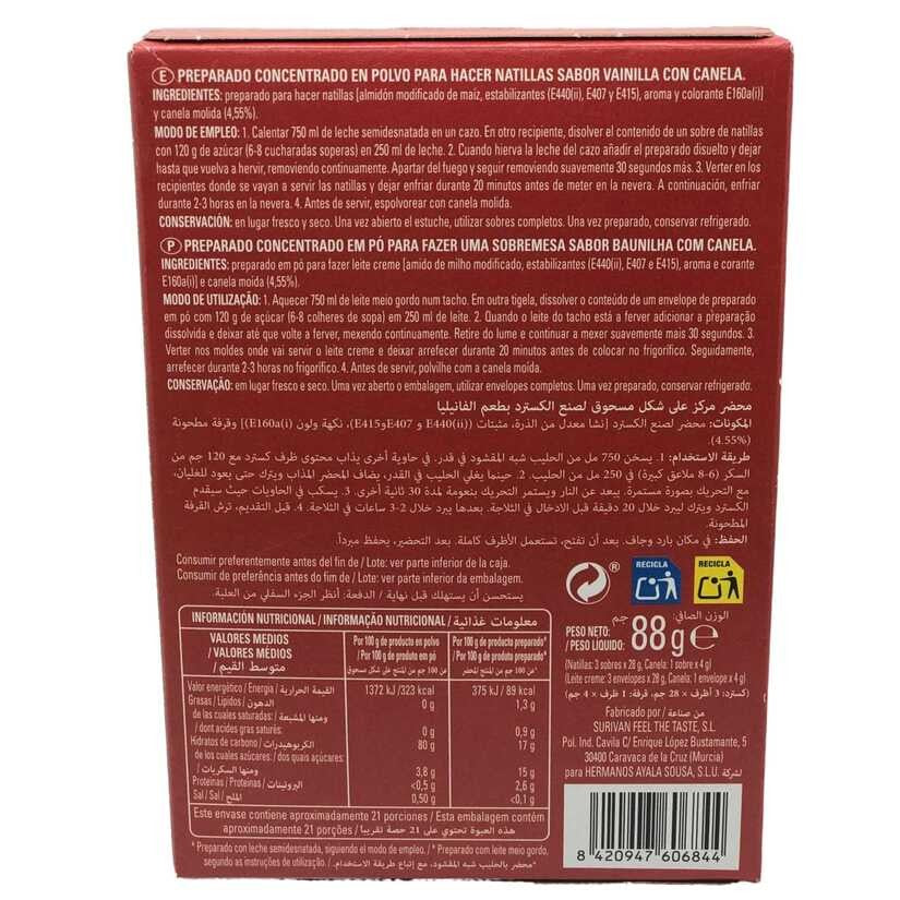 Ayala Natillas Sabor Vainilla con Canela 88 g - Sabor Clásico y Fácil de Preparar
