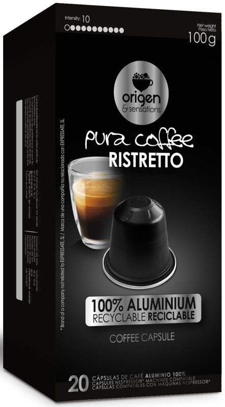 Origen Pura Coffee Ristretto Cápsulas de Café 20U – Espresso Intenso con Aroma y Cuerpo Excepcionales