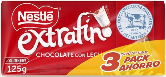 Nestle Chocolate con Leche Extrafino 125G Pack 3 Tabletas