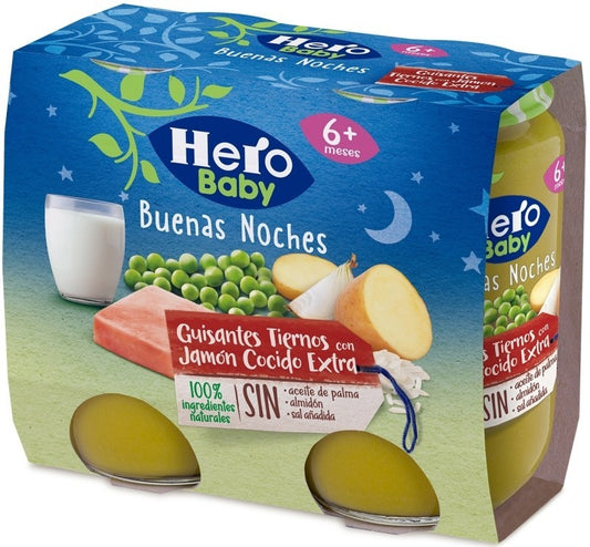 Hero Baby Buenas Noches Guisantes Tiernos con Jamón Cocido Extra 2 x 190G