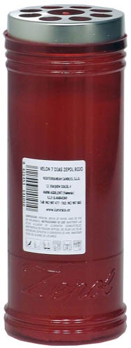 Zepol Velón 7 Días con Capuchón – Vela Blanca con Recubrimiento Rojo y Larga Duración