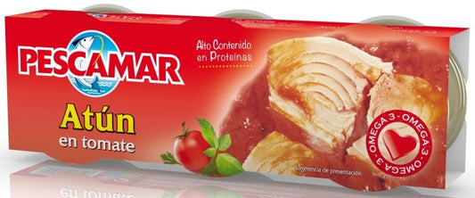 Pescamar Atún en Tomate RO-85 PK3 – Sabor Intenso, Alto en Proteínas y con Omega 3