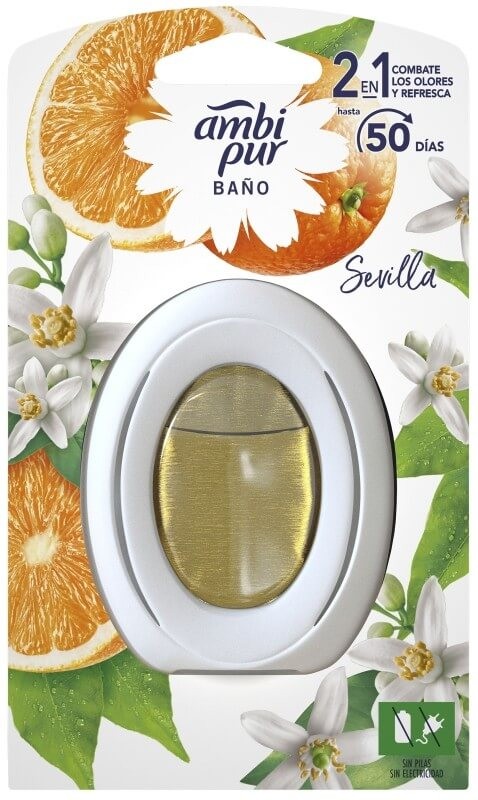 Ambi Pur Baño Sevilla Ambientador Sin Pilas Hasta 50 Días – Frescor Cítrico Natural para Tu Hogar