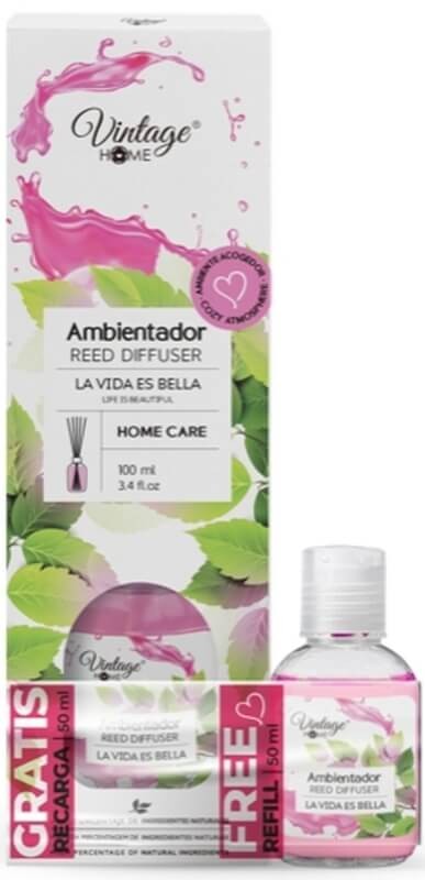 Vintage Home Ambientador Mikado La Vida es Bella 100 ml + Recarga 50 ml Gratis