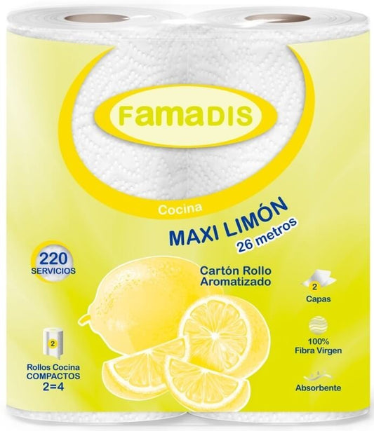 Famadis Maxi Limón Papel de Cocina Pack 12 Paquetes (24 Rollos, 26 m)