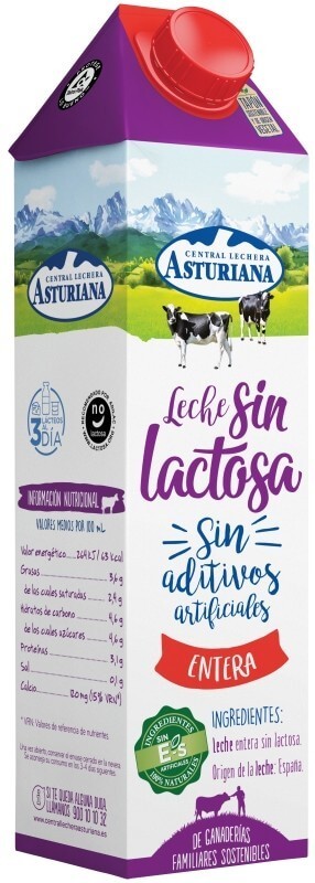 Asturiana Leche Sin Lactosa Entera 6U x 1L