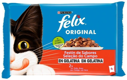 Felix Original Alimento Húmedo para Gatos Selección de Carnes en Gelatina 4x85 g