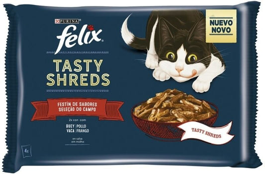 Purina Felix Tasty Shreds Festín de Sabores Selección del Campo 4x80g