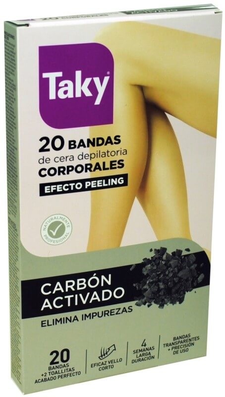 Taky 20 Bandas Cera Depil Corporales Efec Peeling Carbón Activado