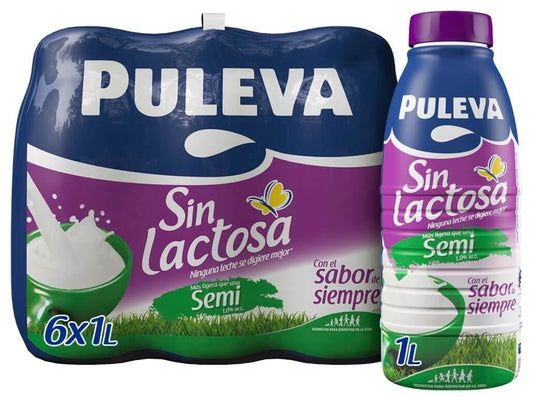 Puleva Leche Sin Lactosa Semi Pack 6x1L - El Sabor de Siempre, Fácil de Digerir