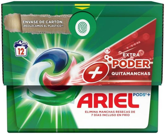 Ariel Pods Extra Poder Quitamanchas 12 Cápsulas – Limpieza y Potencia en Cada Lavado