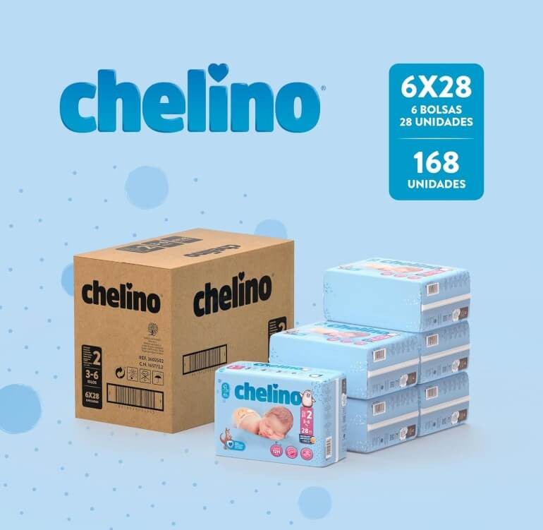 Chelino Pañales Infantiles Talla 2 (3-6 kg) Pack 168 Pañales