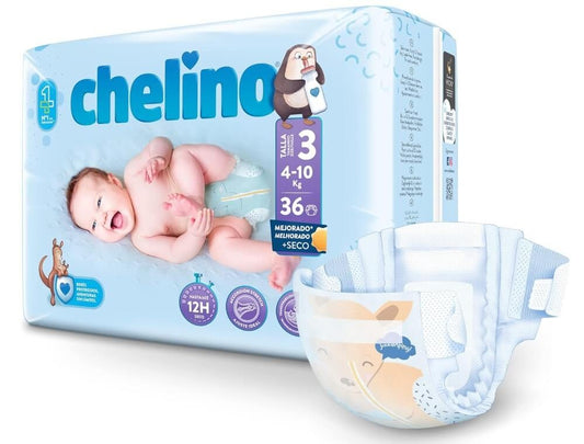 Chelino Pañales Infantiles Talla 3 (4-10 Kg) - Pack 216 Pañales – Máxima Protección y Comodidad para tu Bebé