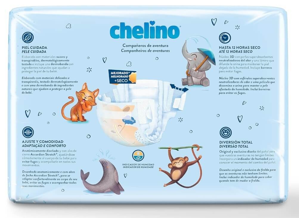 Chelino Pañales Infantiles Talla 3 (4-10 Kg) - Pack 216 Pañales – Máxima Protección y Comodidad para tu Bebé