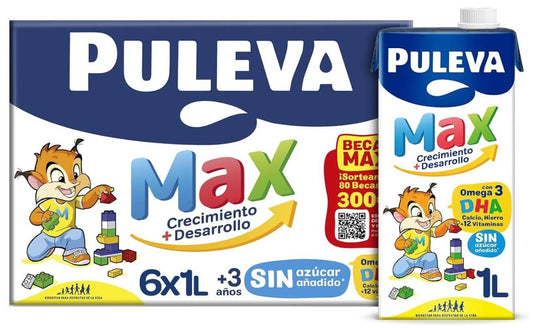 Puleva Max Crecimiento + Desarrollo 6x1L – Leche de Crecimiento para Niños +3 Años