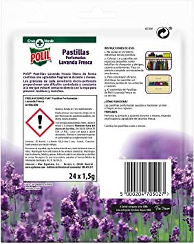 Polil Pastillas Perfumadas Antipolillas Lavanda Fresca 24 Unidades - Protege y Perfuma tu Ropa