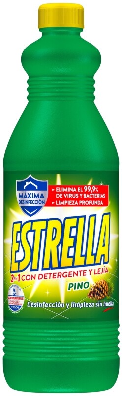 Estrella 2 en 1 Detergente y Lejía Pino 1,43L – Limpieza y Frescura con el Aroma Clásico de Pino