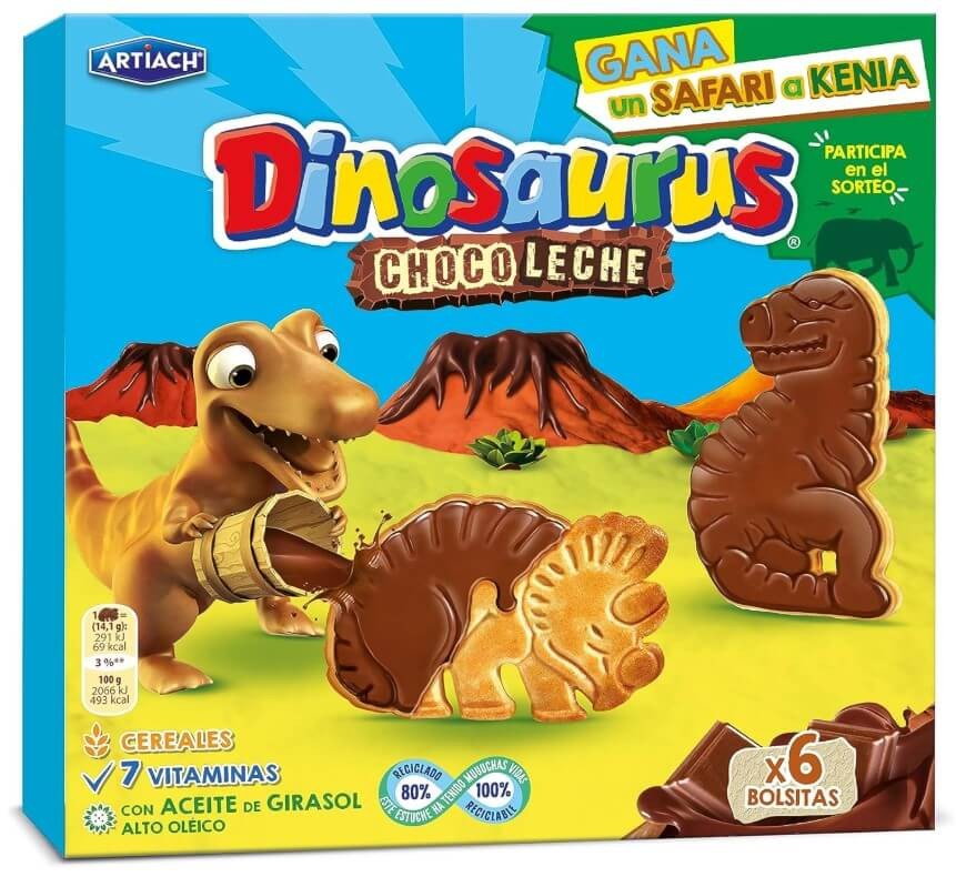 Dinosaurus Choco Leche Artiach 255g - Galletas con Chocolate y Cereales para Toda la Familia