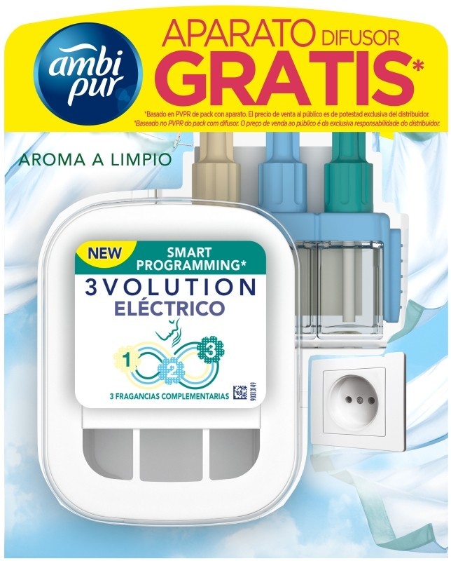 Ambi Pur 3Volution Eléctrico Aroma a Limpio - 1 Difusor + 1 Recambio para Frescura Duradera