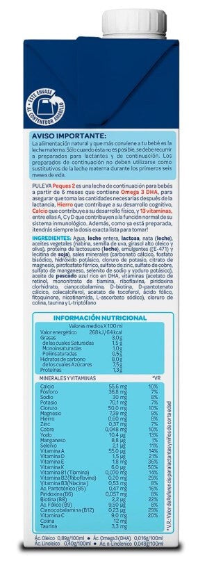 Puleva Peques 2 Leche de Continuación 6x1L - La Nutrición que tu Bebé Necesita para Crecer Saludable