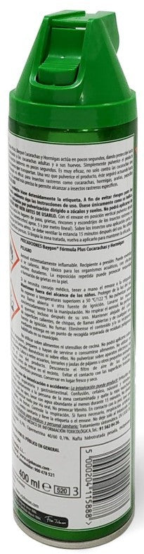 Baygon Spray Fórmula Plus Cucarachas y Hormigas 400 ml - Protección Total con Acción Fulminante